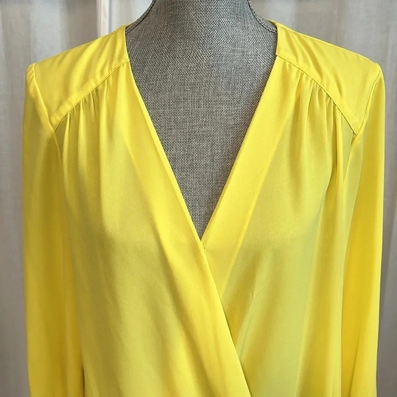INC Wrap V Neck Long Sleeve Blouse in Yellow, Size M - Picture 9 of 12